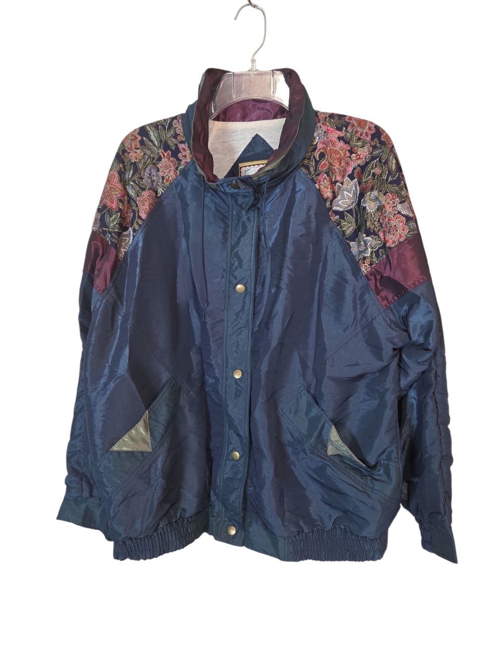 Vintage Current Seen Navy Floral Accent Lightweight Women's Nylon Jacket Size L